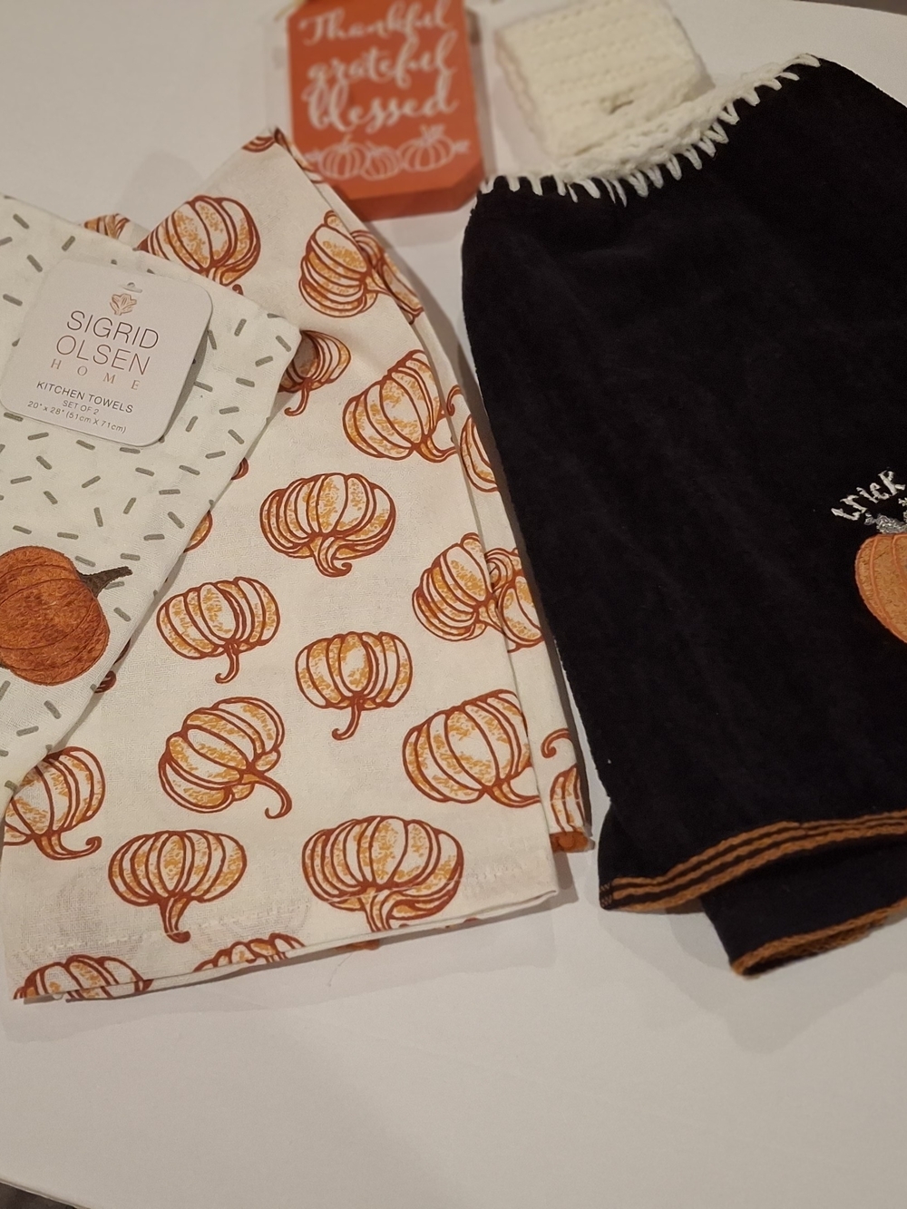 3 Fall Themed Kitchen Towels - Orange & Black